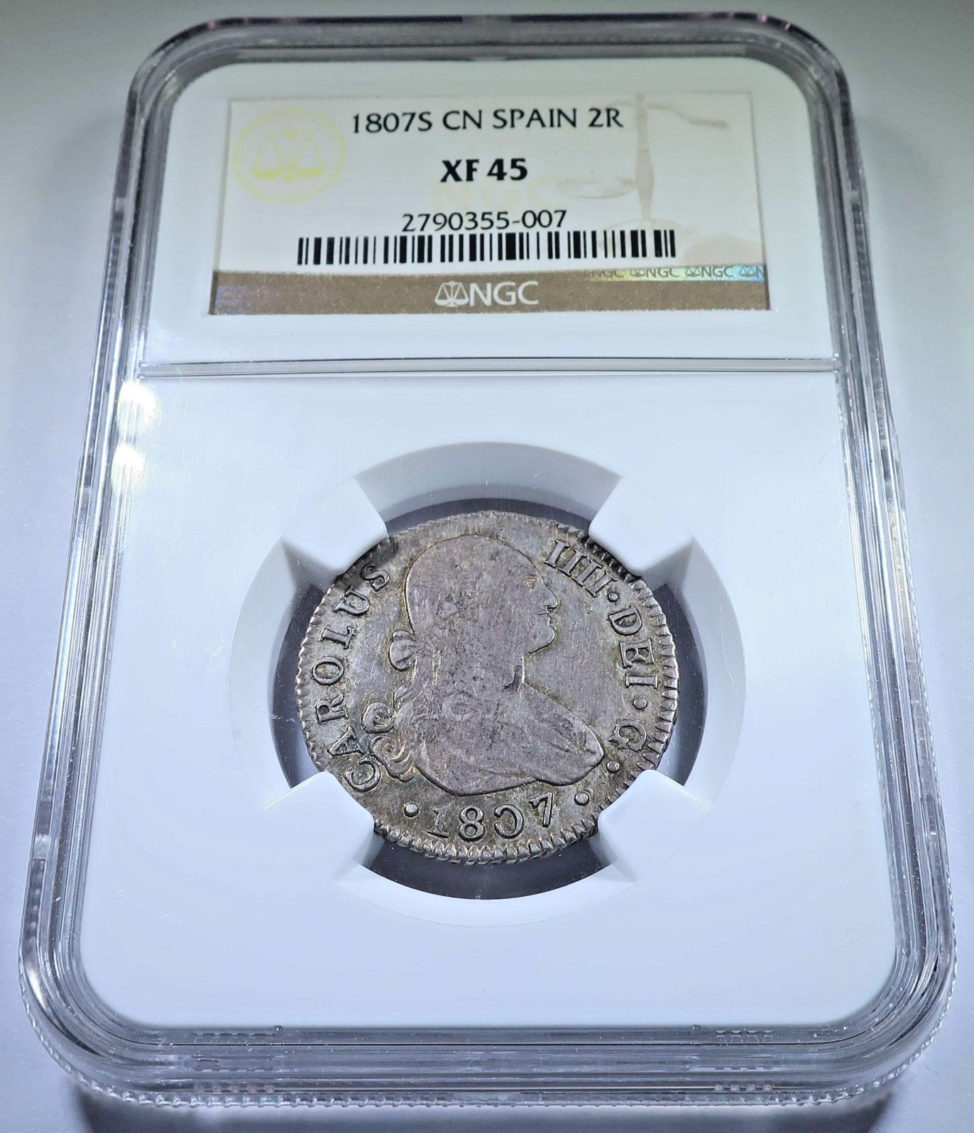 NGC XF-45 1808 Spanish 2 Reales Genuine 1800\'s Old Colonial Two Bits Pirate Coin