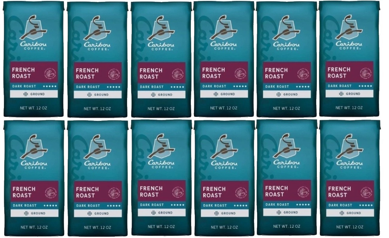 Caribou Coffee French Roast Ground Coffee Dark Roast, 12oz, 12 Bags, FEB/2027