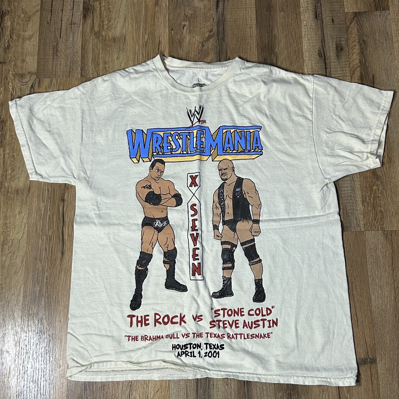 Vintage 2001 WWF WrestleMania X-Seven Rock vs Stone Cold Steve Austin Shirt L Vintage 2001 WWF WrestleMania X-Seven Rock vs Stone Cold Steve Austin Shirt L