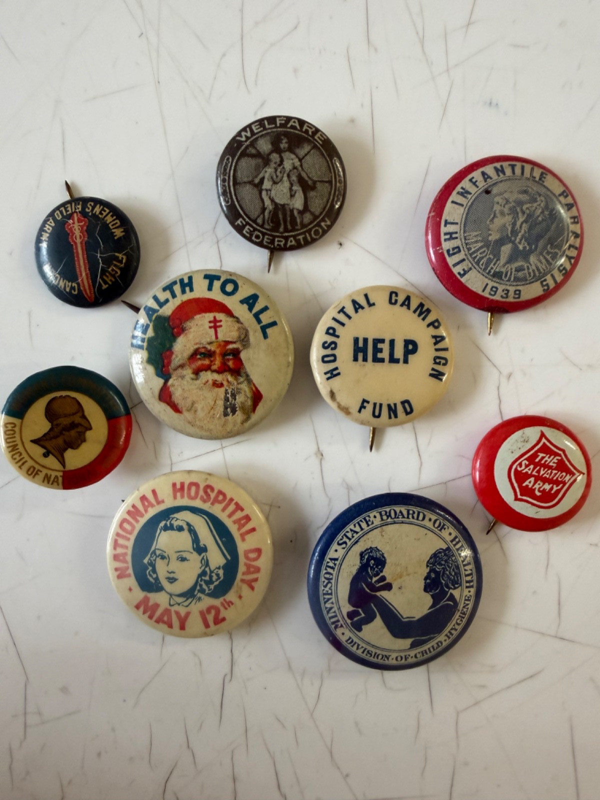 9 Vintage Health Related Pinbacks 9 Vintage Health Related Pinbacks
