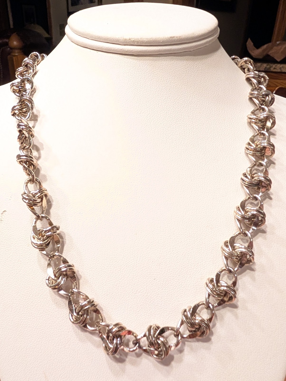 Vintage Anne Klein Toggle Necklace Knotted Link Heavy Silver Tone Signed 24”