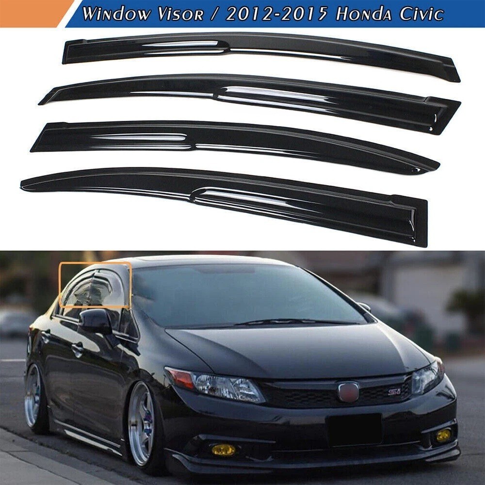 For 2012-2015 Honda Civic Sedan JDM 3D Wavy Mugen Style Window Visor Rain Guards For 2012-2015 Honda Civic Sedan JDM 3D Wavy Mugen Style Window Visor Rain Guards