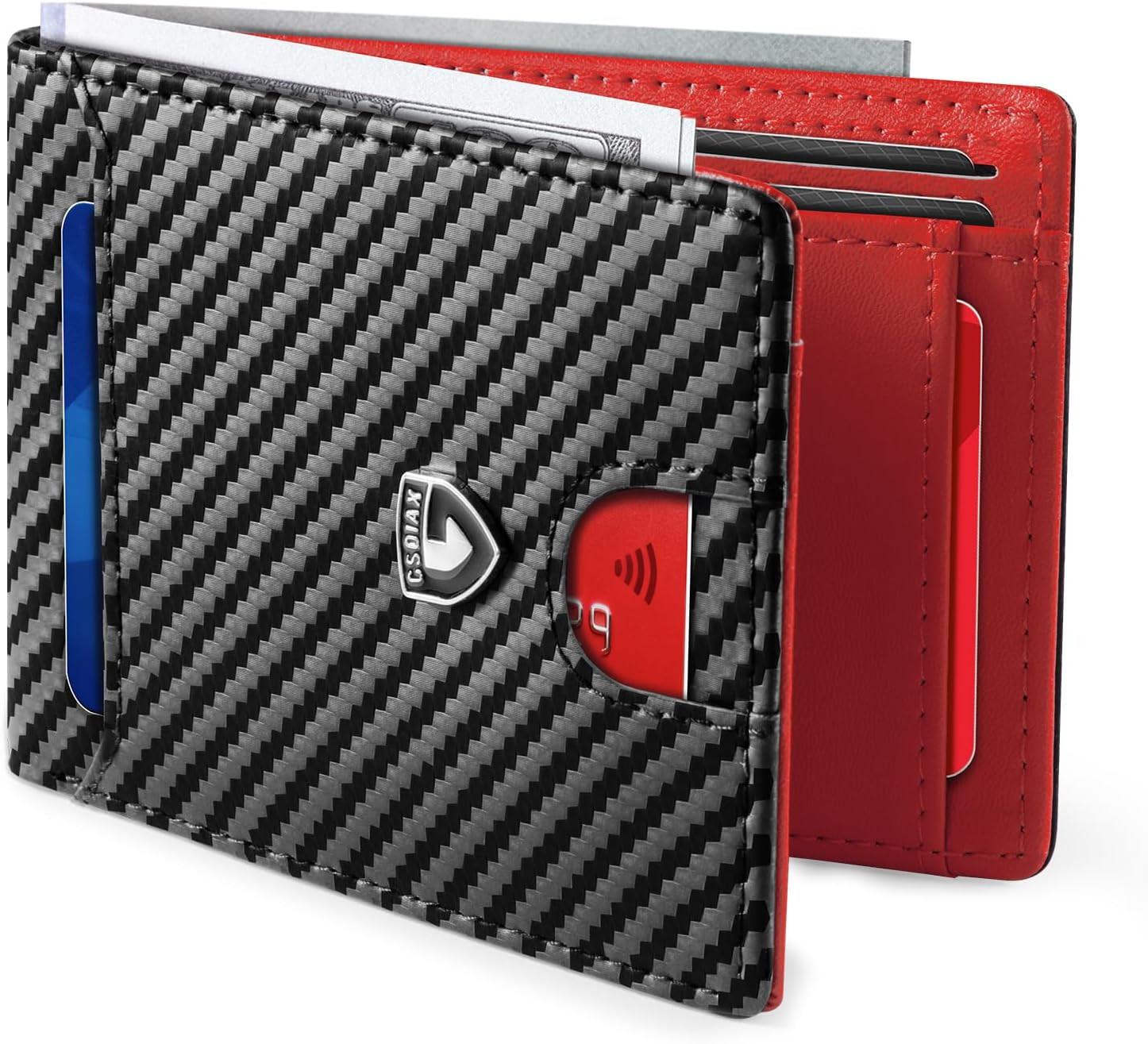 GSOIAX Slim Wallet for Men RFID Blocking Bifold Wallet Carbon Fiber Front Pocket
