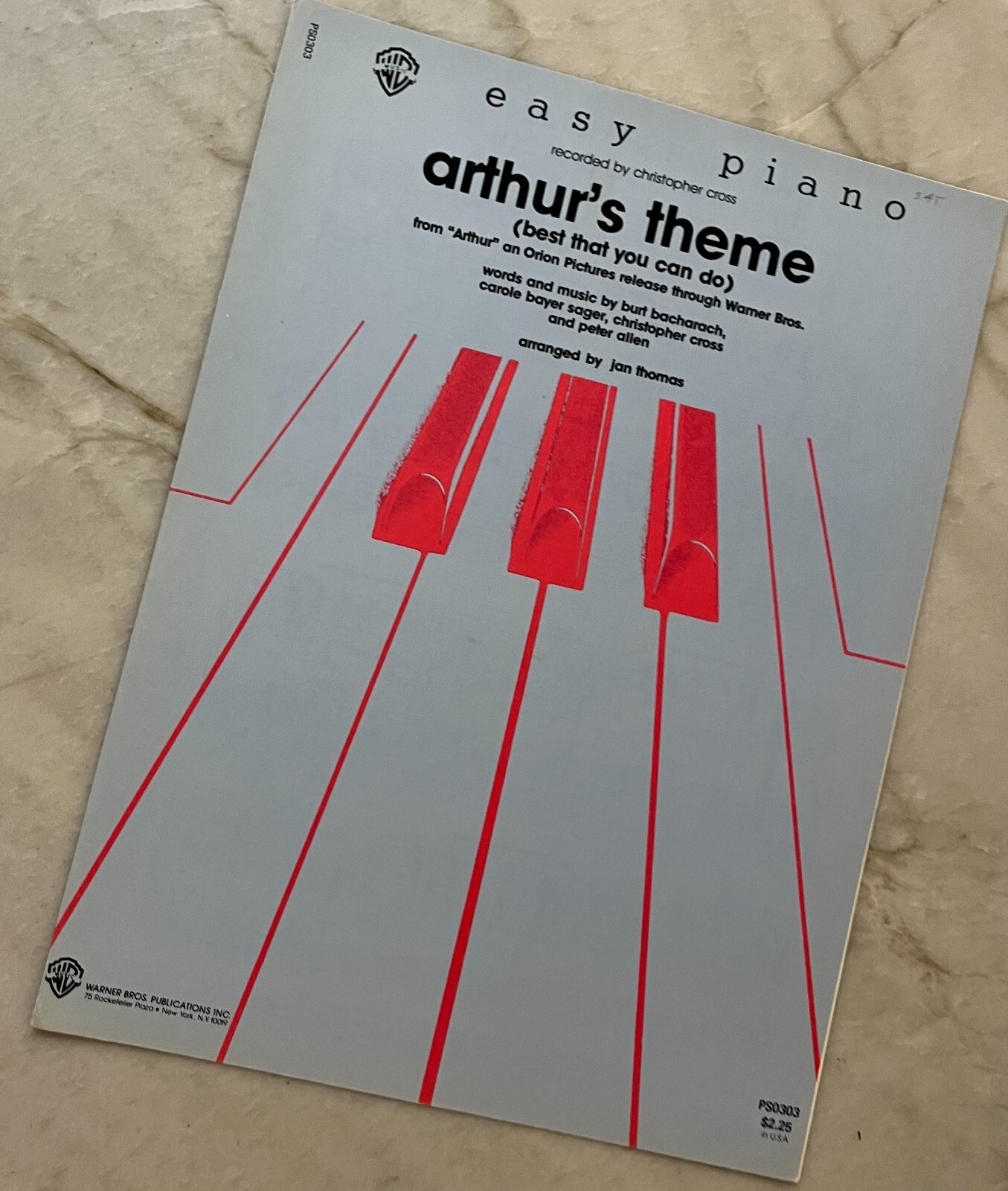 1981, Arthur\'s Theme, Easy Pianos, Vintage Sheet Music 1981, Arthur\'s Theme, Easy Pianos, Vintage Sheet Music