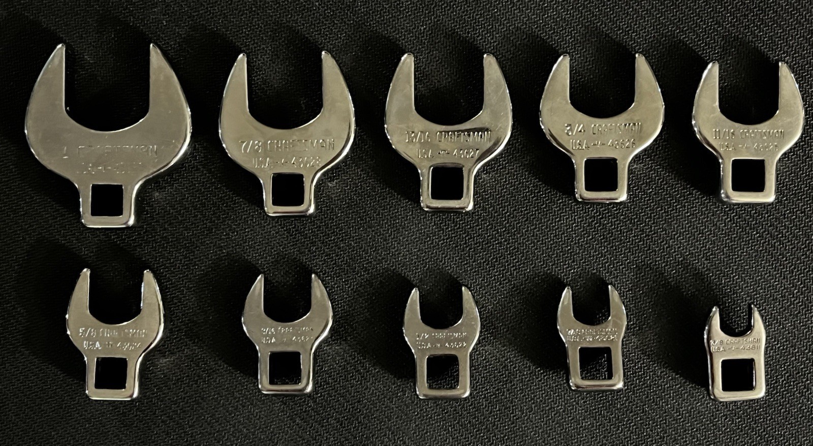 Vintage Craftsman -V- USA 10-Piece SAE Crow Foot Wrench Set-Mint Chrome Luster