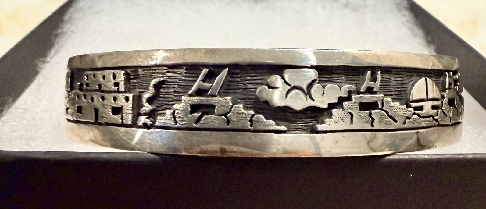 Vintage Hopi Sterling Silver Overlay Pueblo Cuff Bracelet BK Spider Kagenvema 