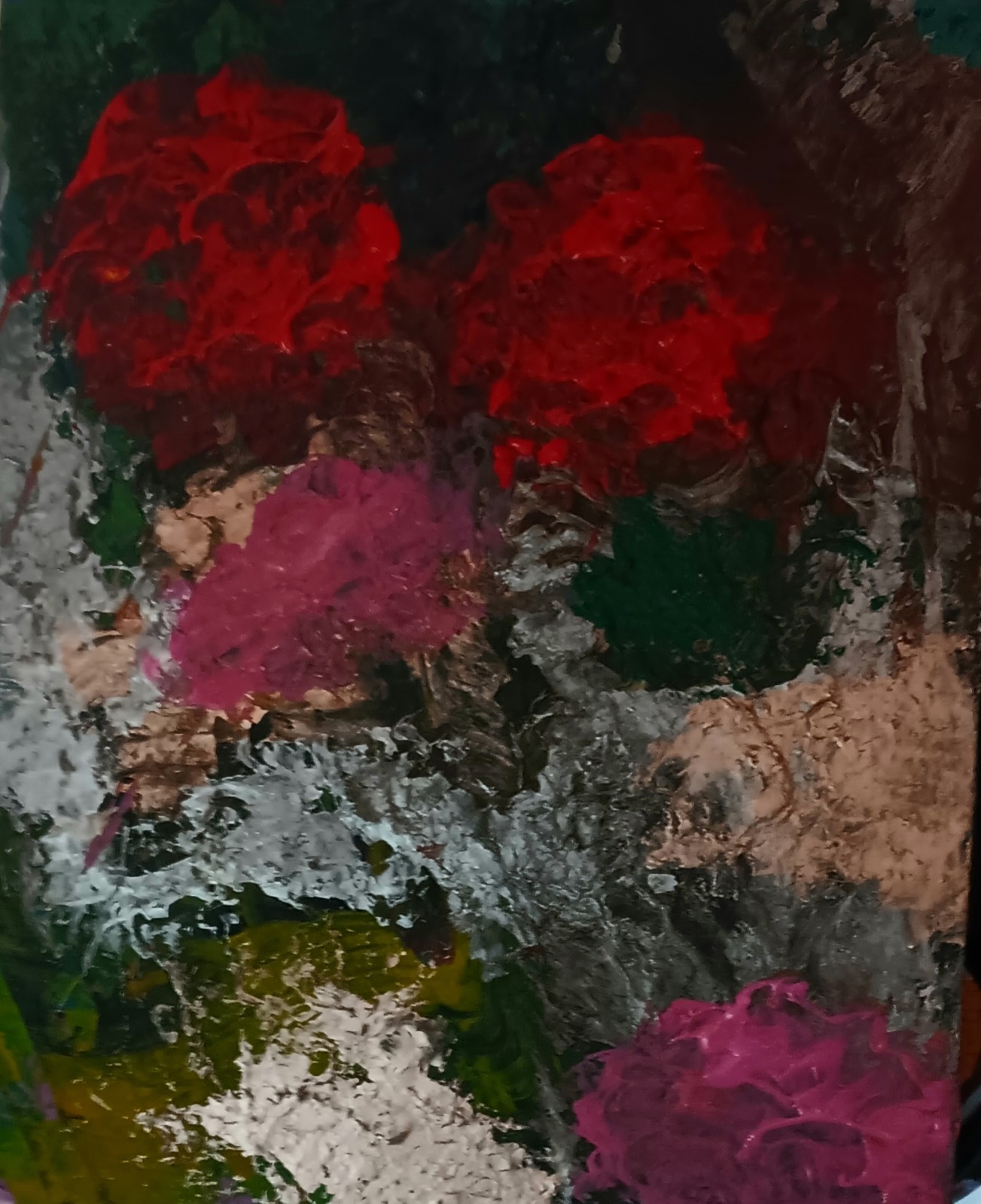 Original Acrylic Painting Abstract Scrape Flowers 11x14