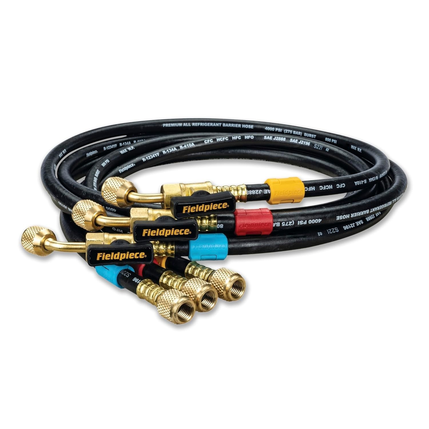 Fieldpiece HR3B Ball Valve Refrigerant Charging Hose Set 3-Pack 5ft 1/4in A2L Fieldpiece HR3B Ball Valve Refrigerant Charging Hose Set 3-Pack 5ft 1/4in A2L