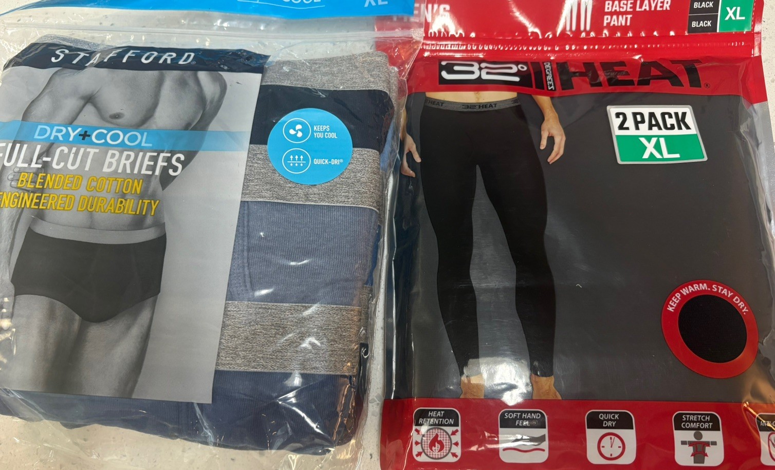 Stafford 6-Pack Full-Cut Briefs & Base Layer 32 degree heat pants NEW XL size - 