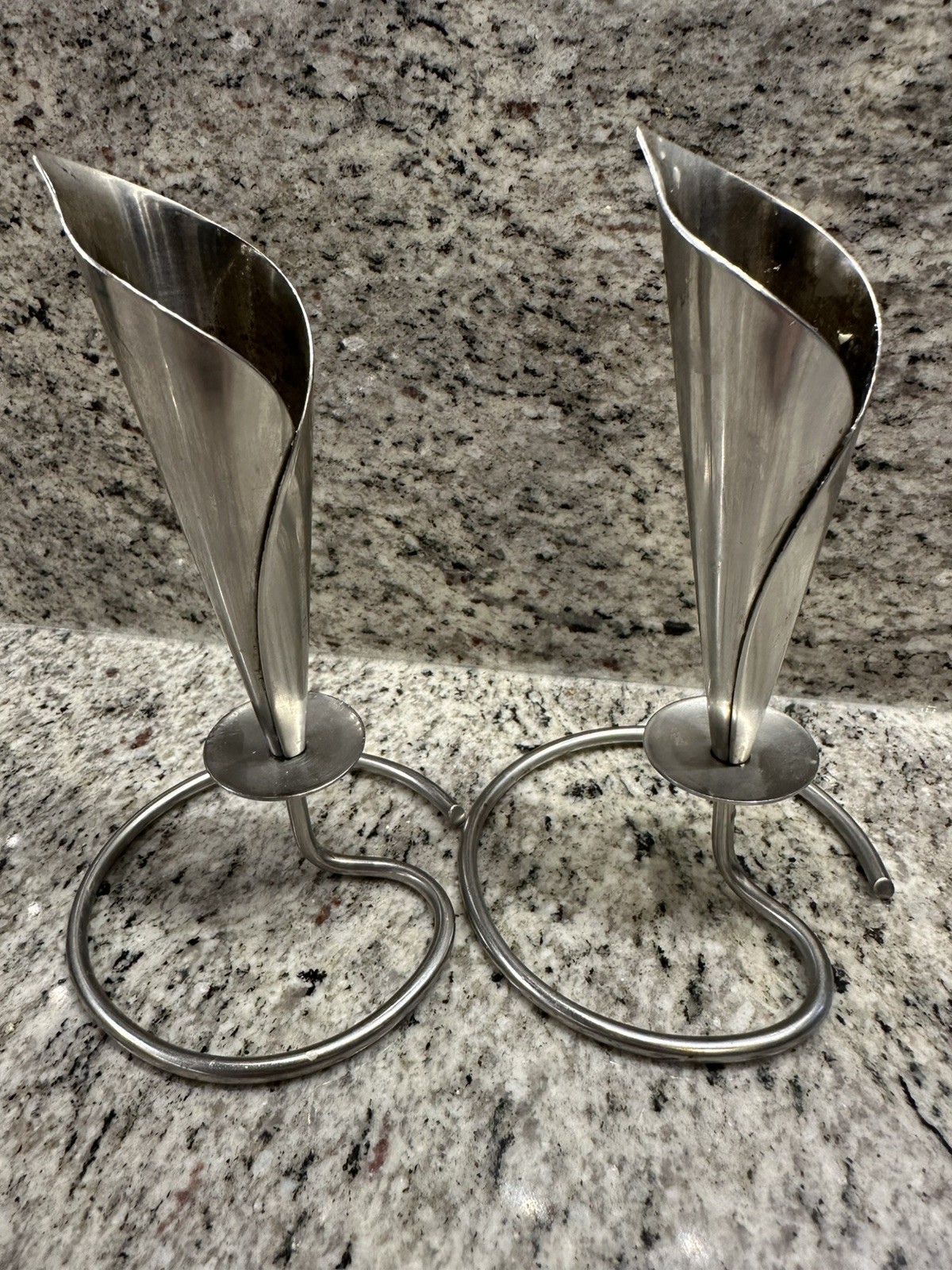 VINTAGE PAIR MCM MODERN HANS JENSEN DENMARK DANISH CALLA LILY CANDLE HOLDERS5.5” VINTAGE PAIR MCM MODERN HANS JENSEN DENMARK DANISH CALLA LILY CANDLE HOLDERS5.5”