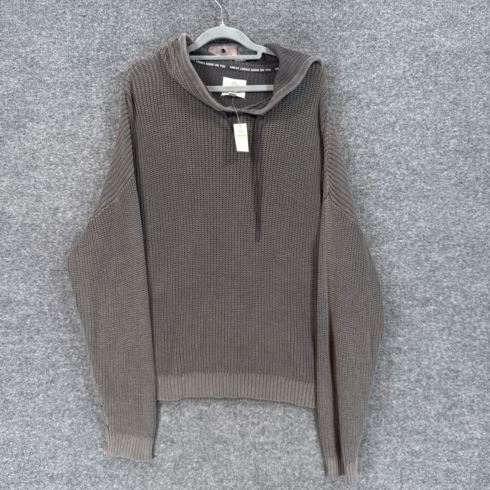 Offline by Aerie Sweater Womens XXL Gray Shaker Knit Cotton Pullover Hoodie NEW
