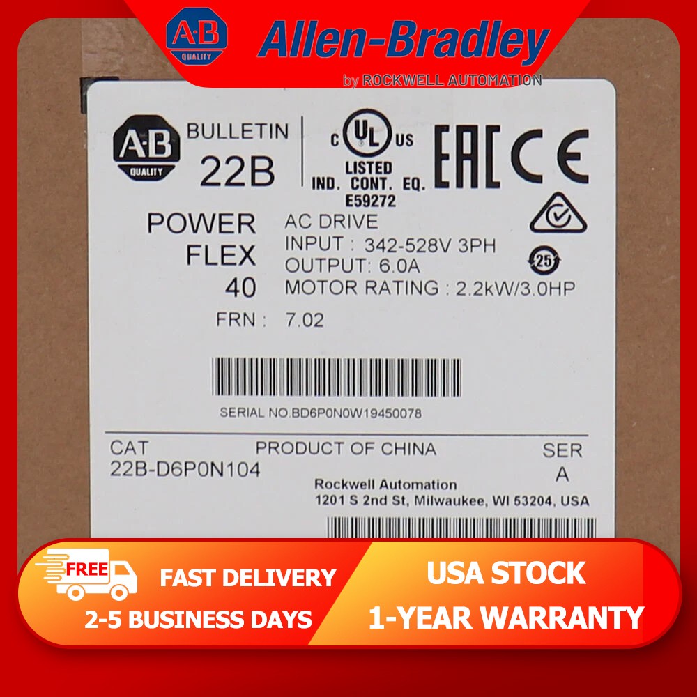 New AB 22B-D6P0N104/A PowerFlex 40 2.2KW(3HP) AC Drive AB Real US Stock