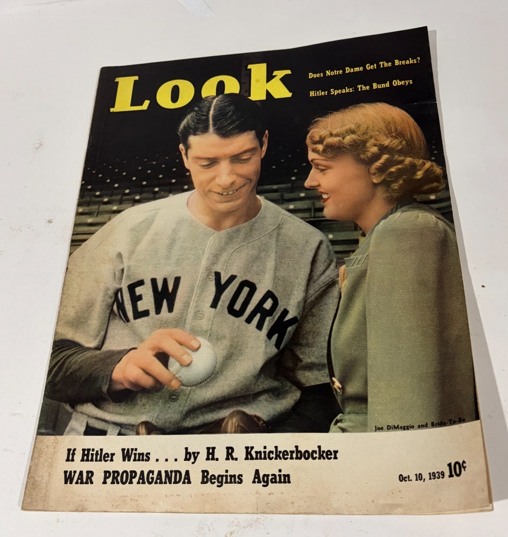 Joe DiMaggio Look Magazine October 10th 1939 With New Bride, World Series WWII