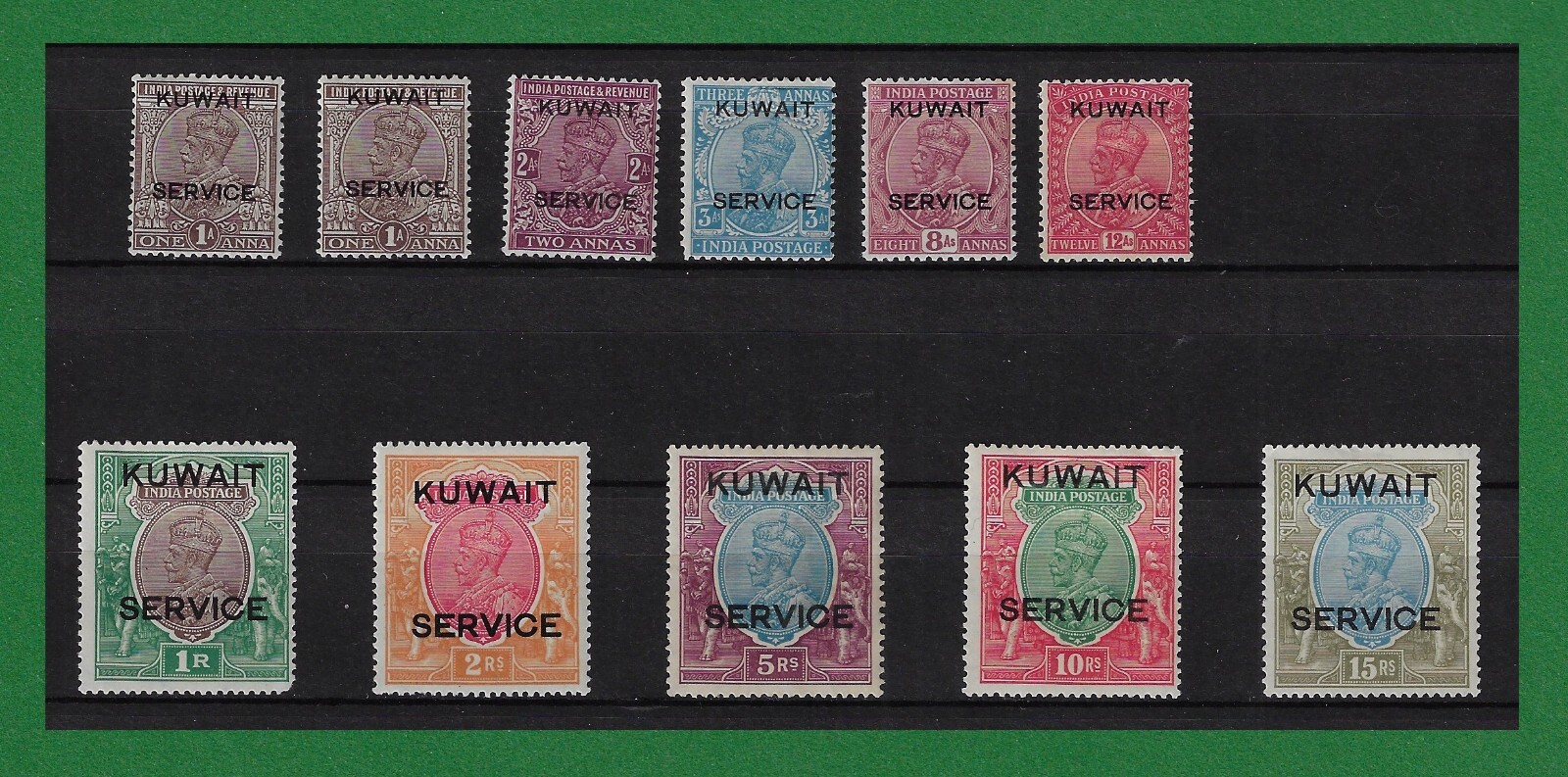 S1215, Kuwait, 1929-33, KGV, Service, SG#O16-O27 Missing O20, O16 2Shade,Read MH S1215, Kuwait, 1929-33, KGV, Service, SG#O16-O27 Missing O20, O16 2Shade,Read MH