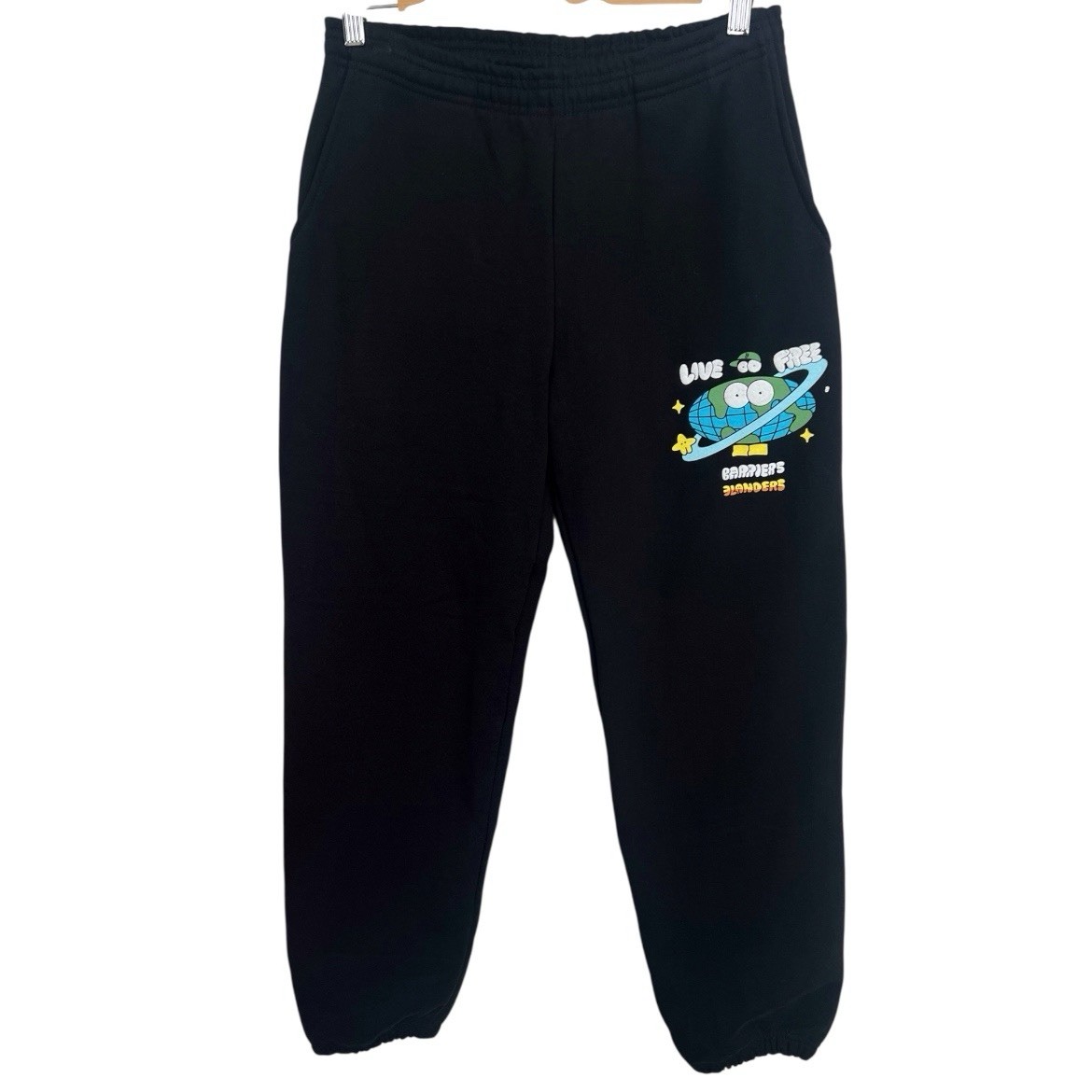 Barriers Worldwide 3landers NWT Sweatpants Black Sz S Elastic Waist Live Free