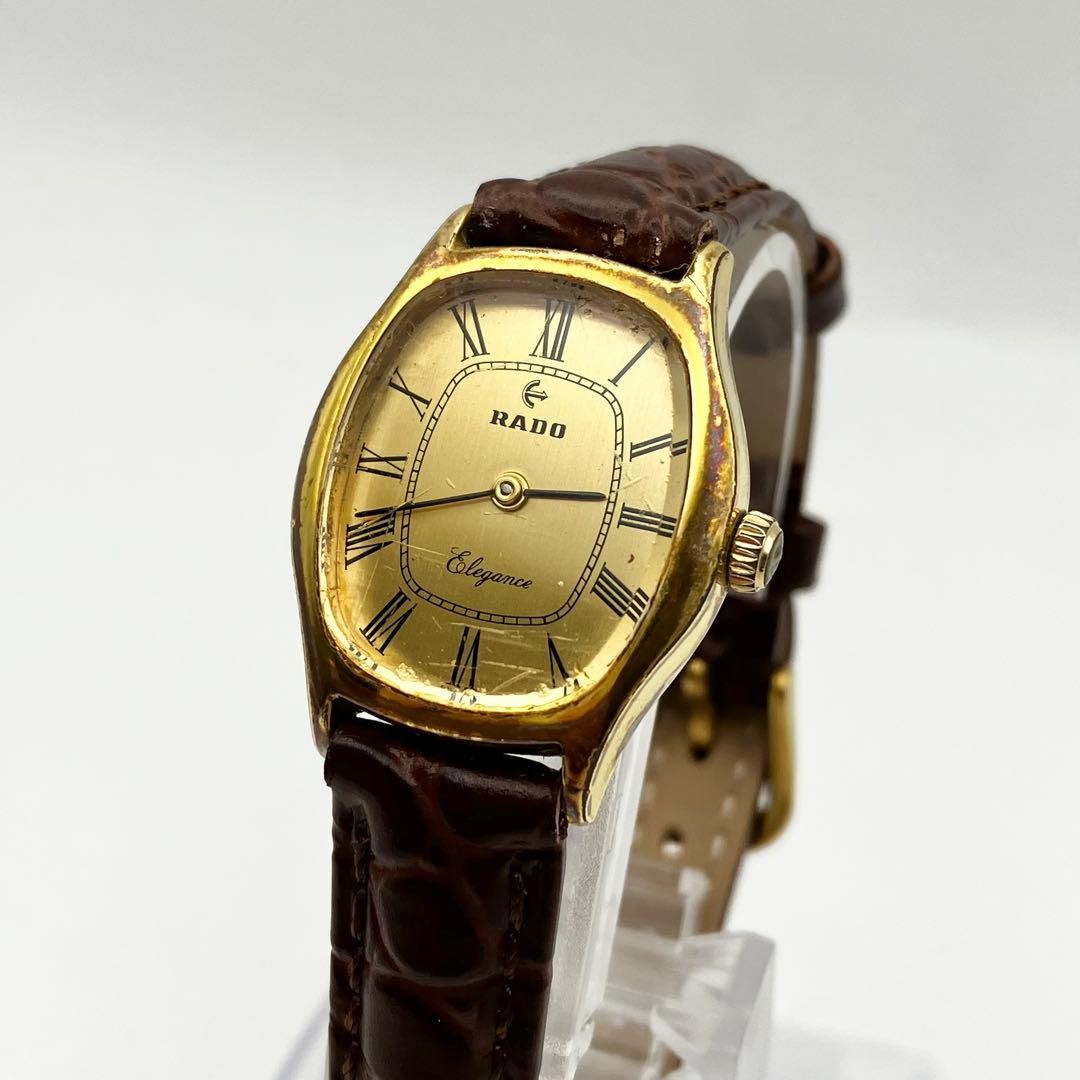Rado Elegance Hand Winding Watch Gold Roman Dial Brown Replacement Band Rado Elegance Hand Winding Watch Gold Roman Dial Brown Replacement Band