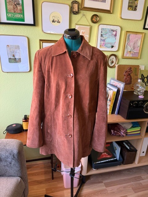Vintage Bernardo Nordstrom Womens Large Rust Suede Leather Car Coat Jacket Brown