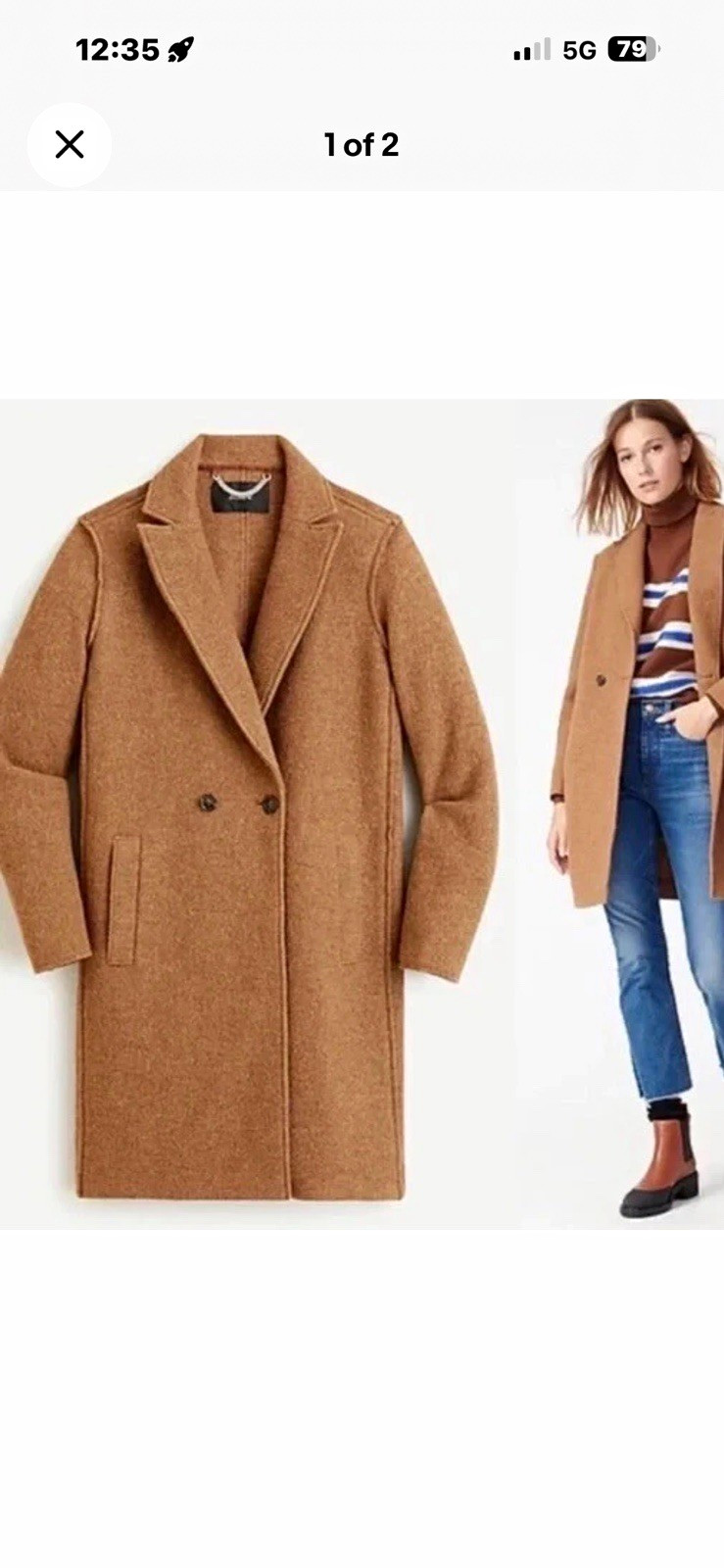 J.CREW DophenWomen\'s Brown Boiled Wool Mid-Length Button Overcoat Size 12 J.CREW DophenWomen\'s Brown Boiled Wool Mid-Length Button Overcoat Size 12