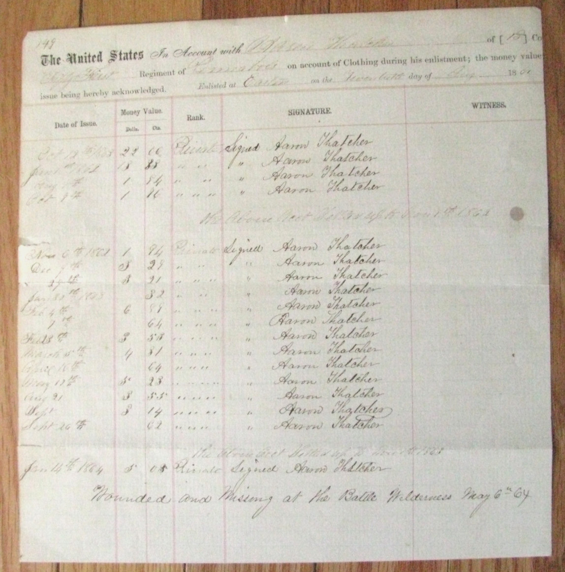 CIVIL WAR 51ST PENNSYLVANIA KILLED IN ACTION BATTLE OF THE WILDERNESS RECEIPT