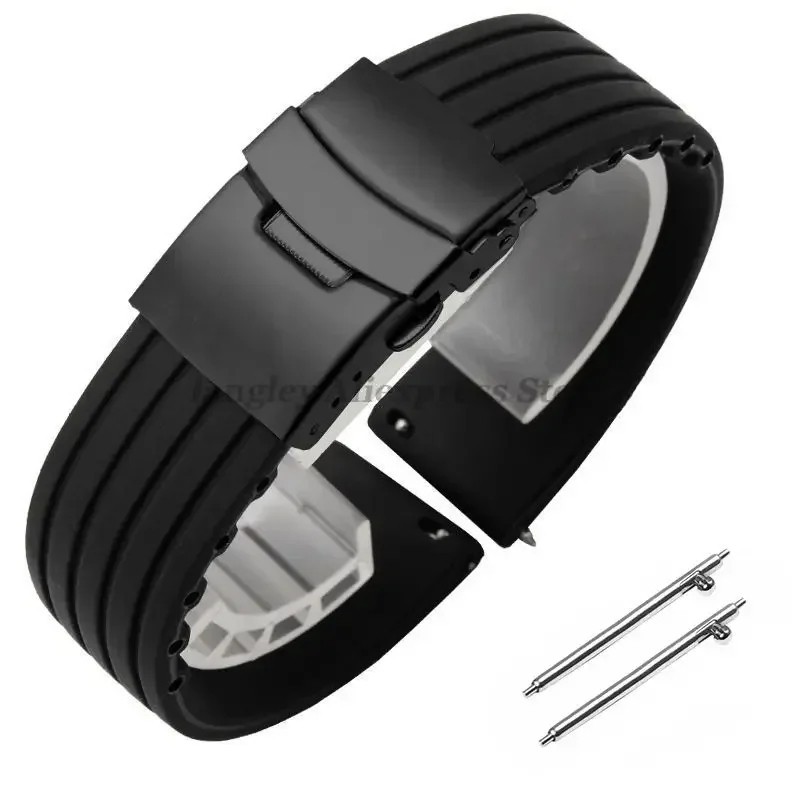 Silicone Rubber Watch Strap Band Deployment Clasp 18mm 20mm 22mm 24mm
