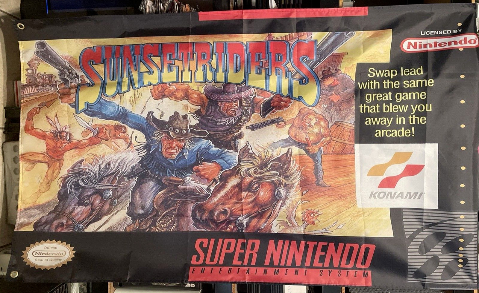 Sunset Riders 5\' Flag Banner Poster Super Nintendo 1993 SNES Konami Shooter
