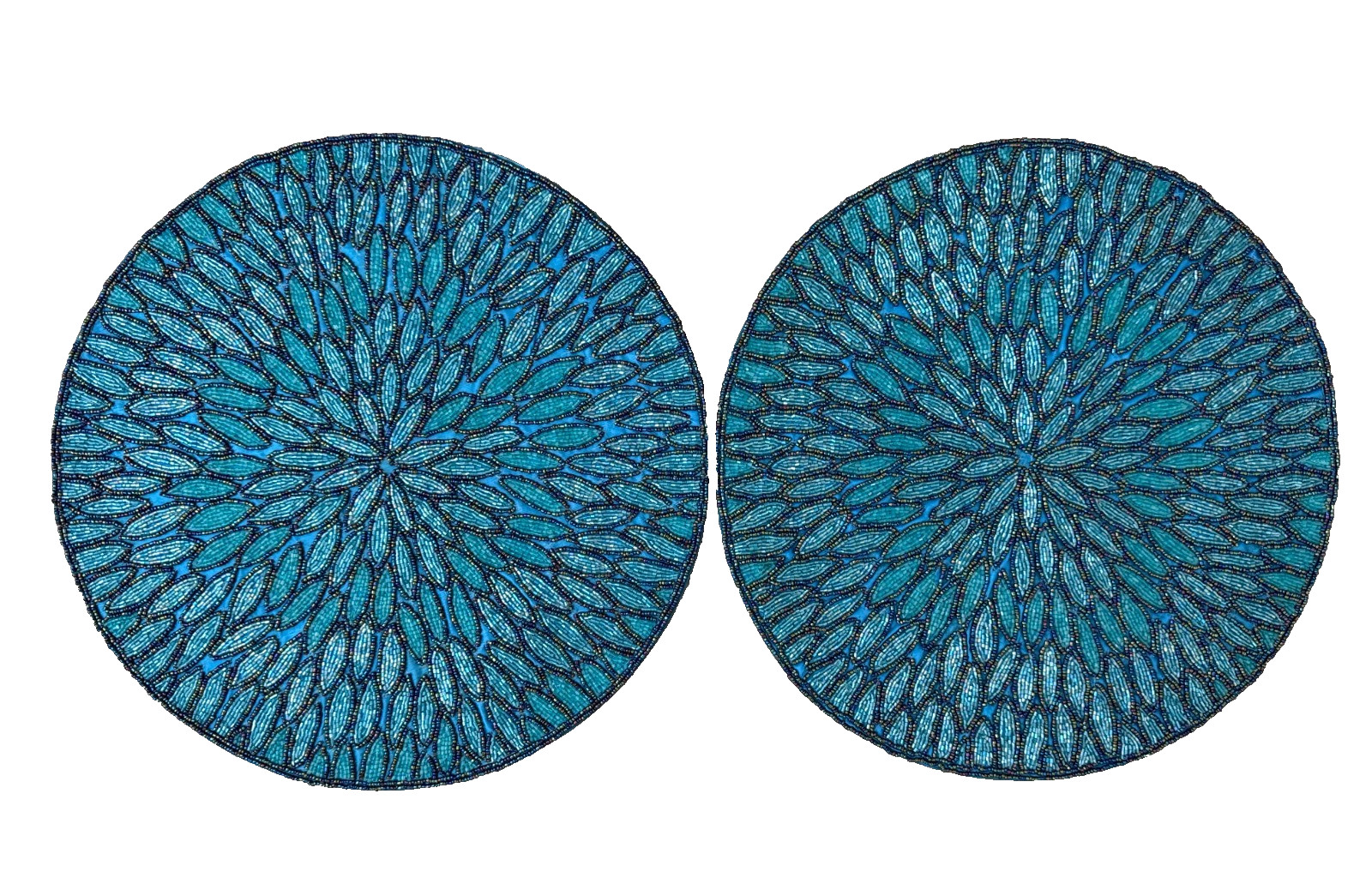 Lot 2 Pier 1 Beaded Round Placemats Plate Chargers Peacock Blue Aqua Table Lot 2 Pier 1 Beaded Round Placemats Plate Chargers Peacock Blue Aqua Table
