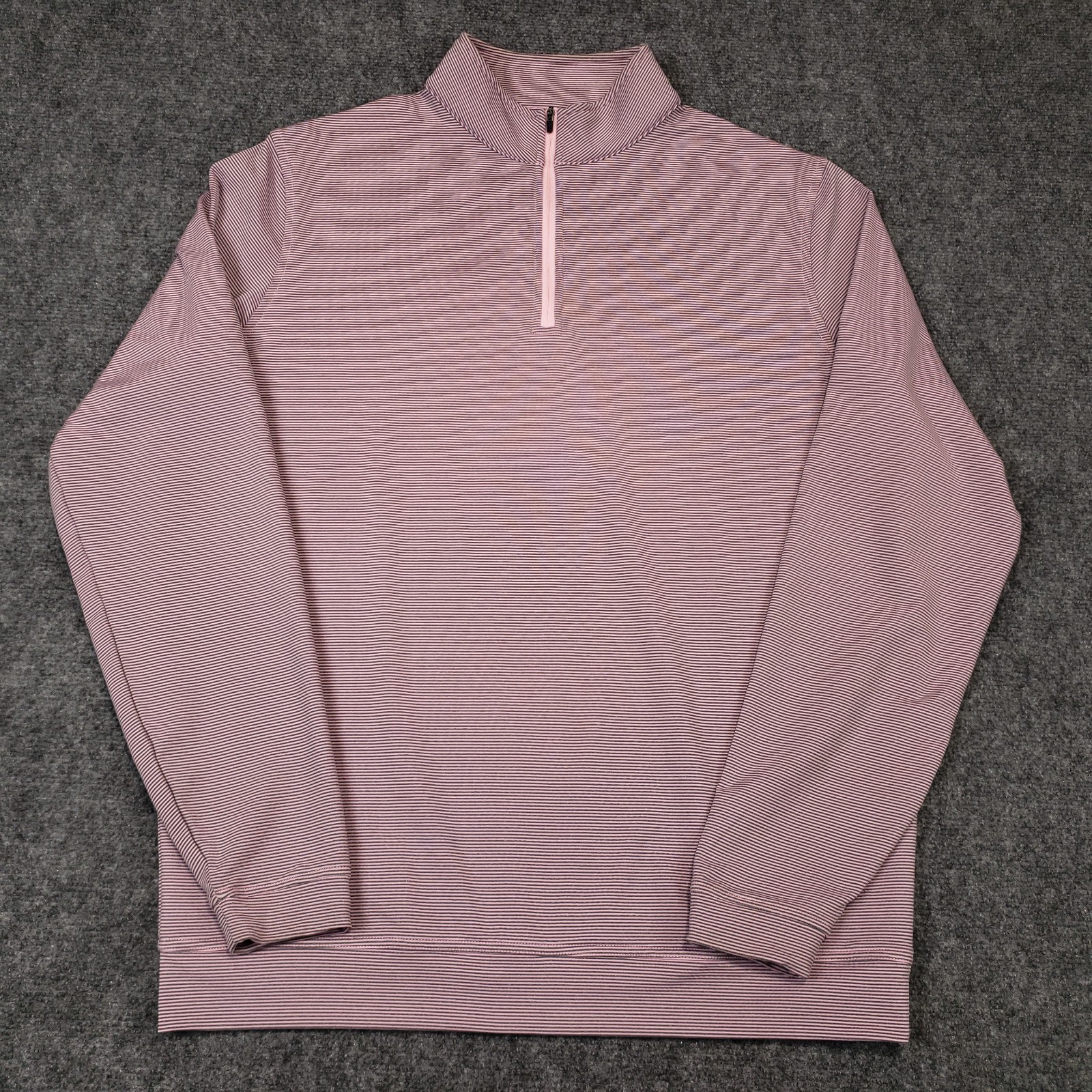 Peter Millar Sugar Striped Perth Performance 1/4 Zip Pullover Men\'s L Pink Gray Peter Millar Sugar Striped Perth Performance 1/4 Zip Pullover Men\'s L Pink Gray