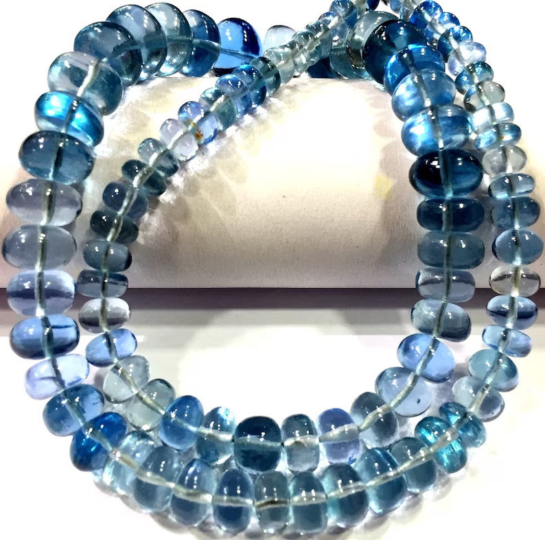 AAAA+ Extremely Rare~Aquamarine Color Smooth Beads Larger Size Rondelle Beads.