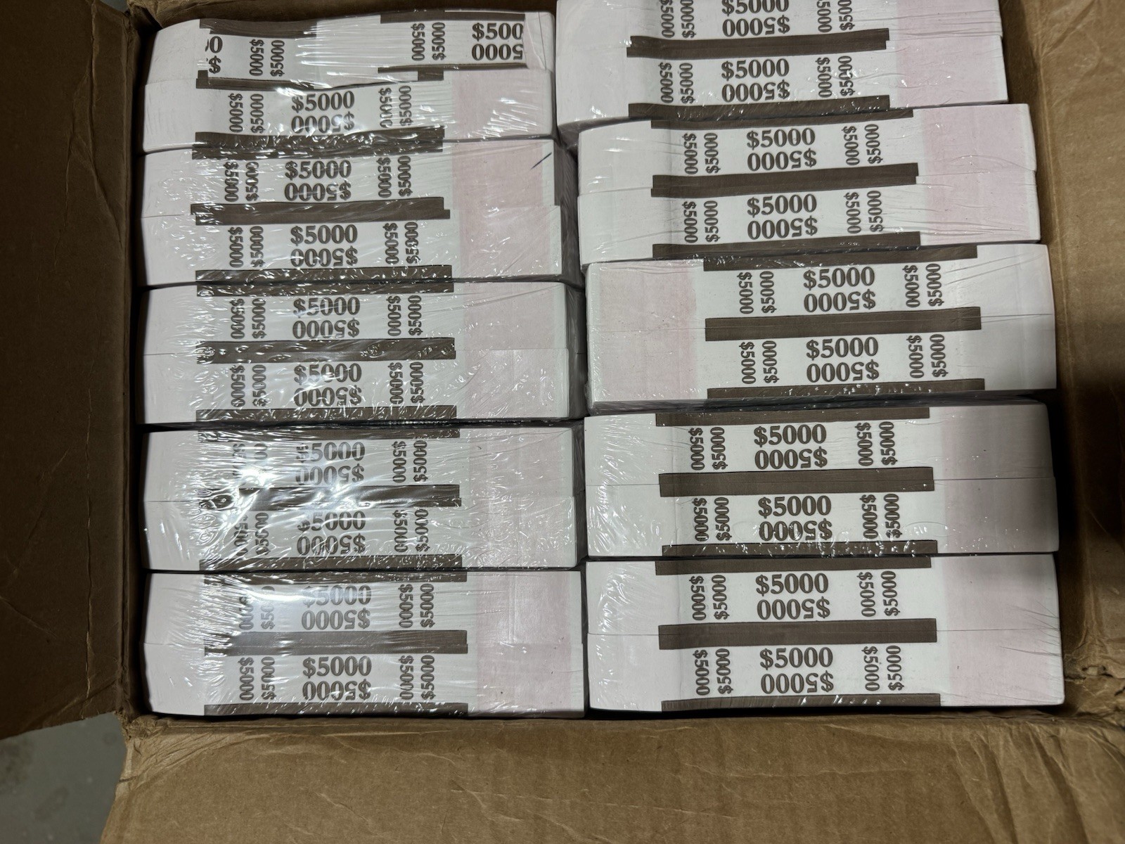 Qty. 20,000 - $5,000 Brown Self-Sealing Currency Straps / Bands Qty. 20,000 - $5,000 Brown Self-Sealing Currency Straps / Bands