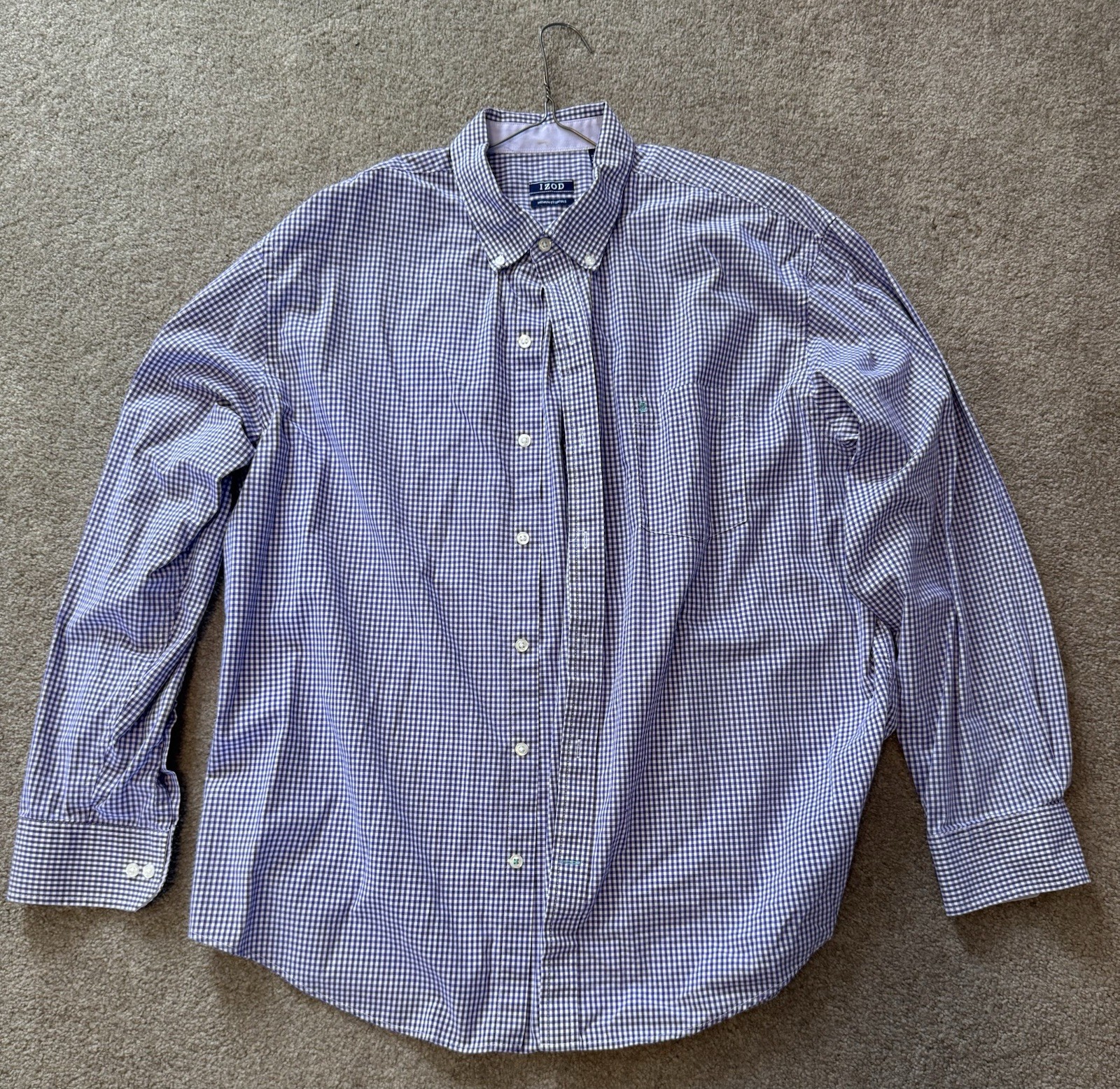 IZOD Premium Essentials Men\'s XL Long Sleeve Button Down Gingham Shirt Purple