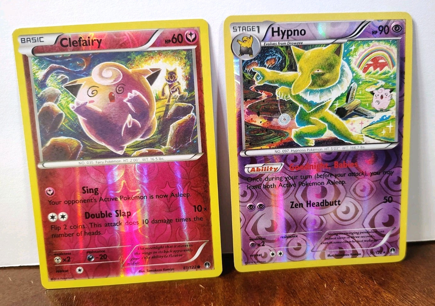 POKEMON HYPNO 51/122 & CLEFAIRY 81/122 REVERSE HOLOS BREAKPOINT TOMOKAZU KOMIYA