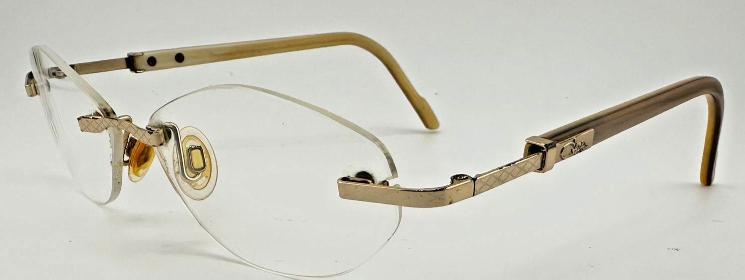 Cazal Vintage 1980-90's Rimless Eyeglasses Frames Only Gold / Brown 54-18-135 Cazal Vintage 1980-90's Rimless Eyeglasses Frames Only Gold / Brown 54-18-135