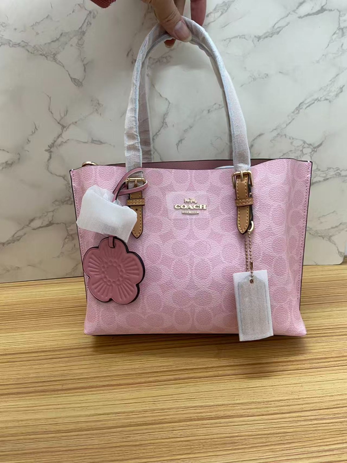 Coach CER24 Pink Signature Tote Bag Double Handle Shoulder Bag New w/ Tags