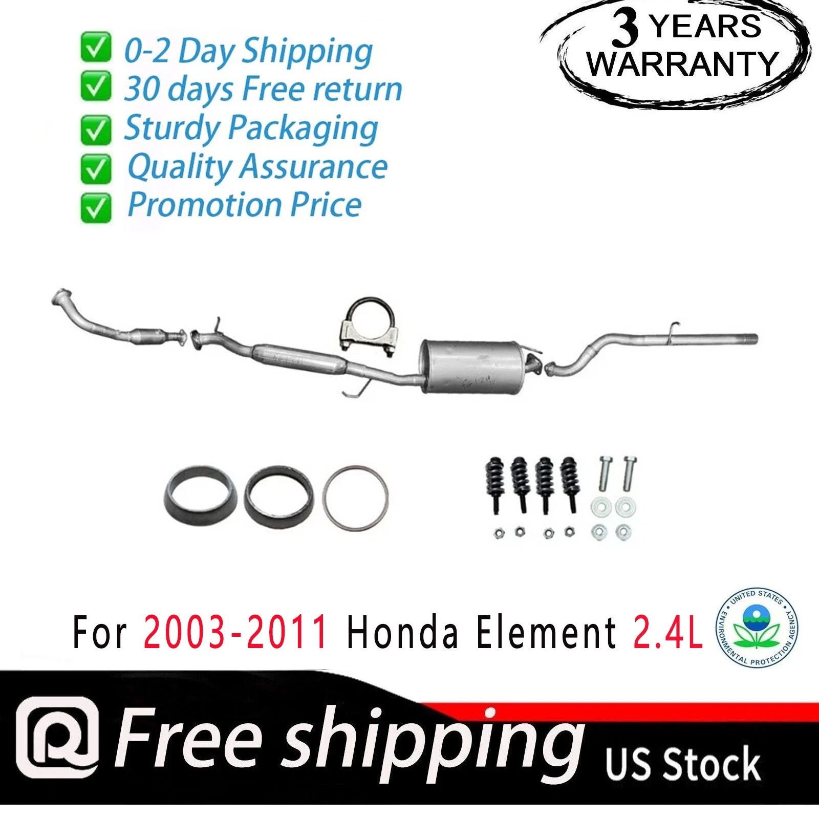 Complete Exhaust System For 2003-2011 Honda Element 2.4L 07-10 Exc SC Models New