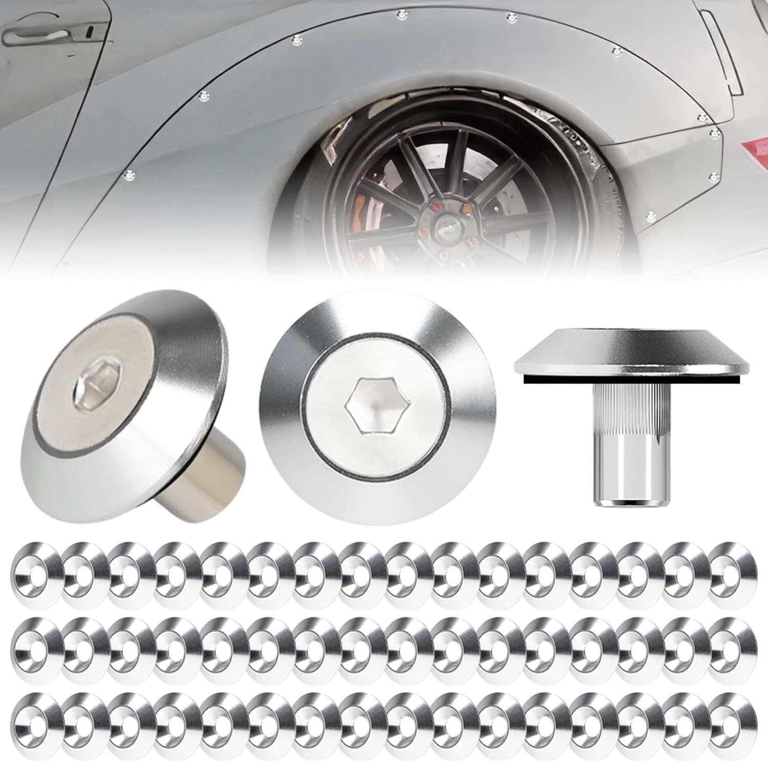 48-Piece M6 Aluminum Washer Hardware Kit for Widebody Fender Flare Install
