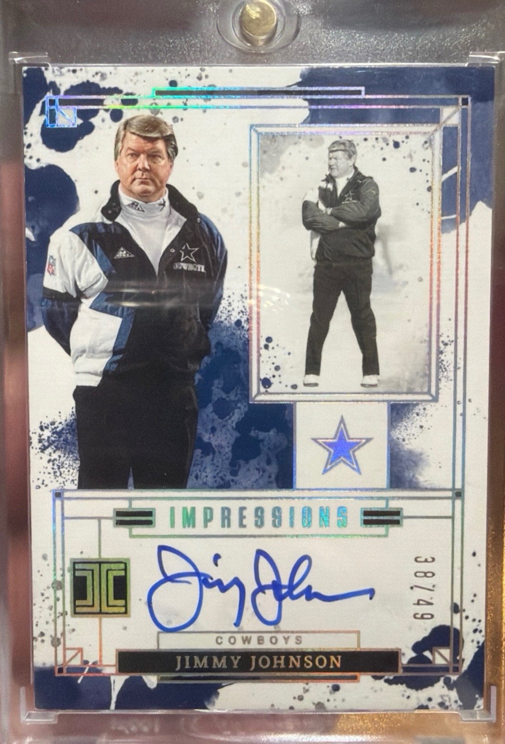 JIMMY JOHNSON 2025 IMPECCABLE IMPRESSIONS AUTO #II-JJN 38/49 COWBOYS ON CARD JIMMY JOHNSON 2025 IMPECCABLE IMPRESSIONS AUTO #II-JJN 38/49 COWBOYS ON CARD