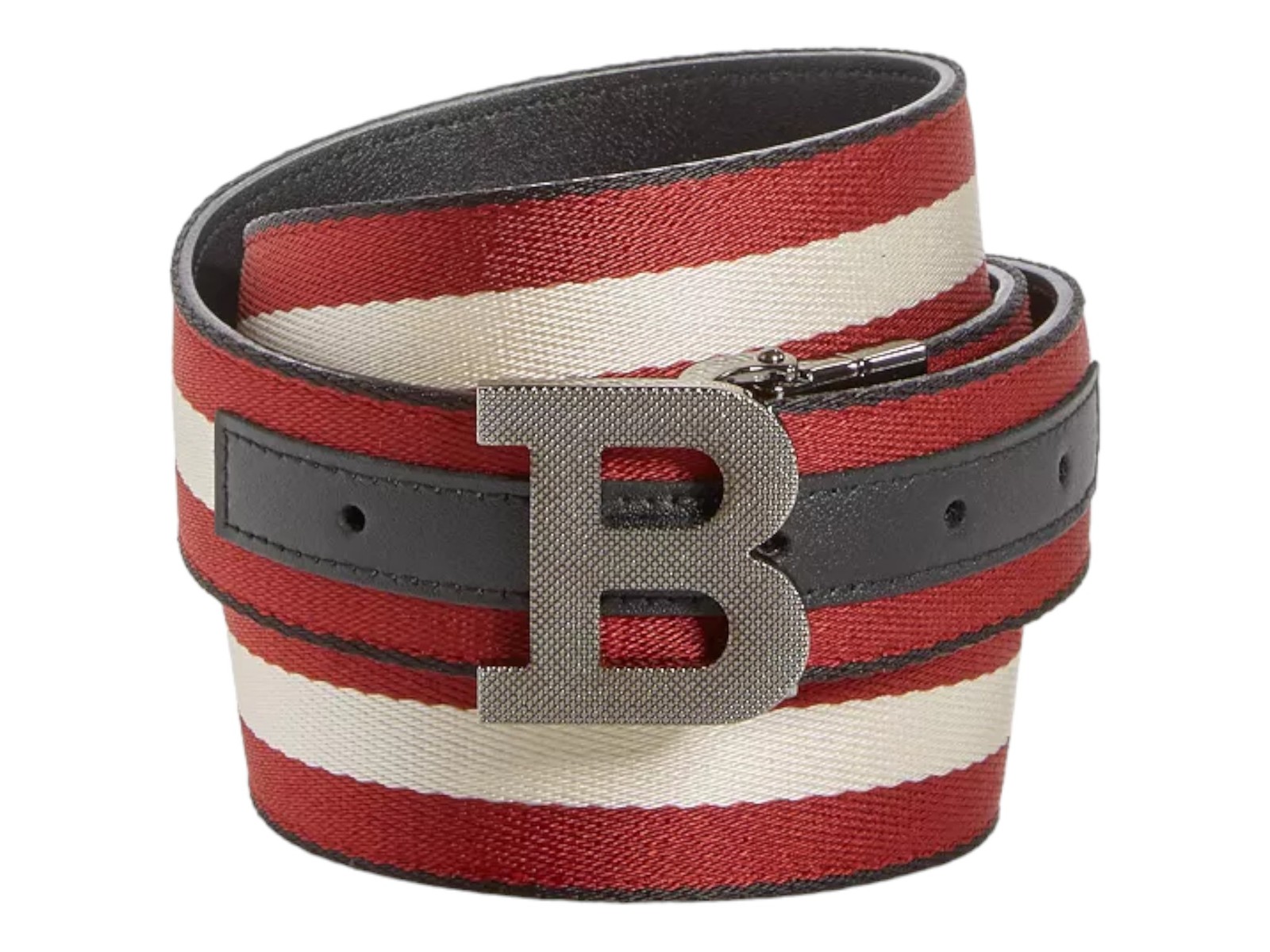 Bally 6235340 Men\'s Logo Buckle Webbing Stripe Reversible Belt EU 80/US 32