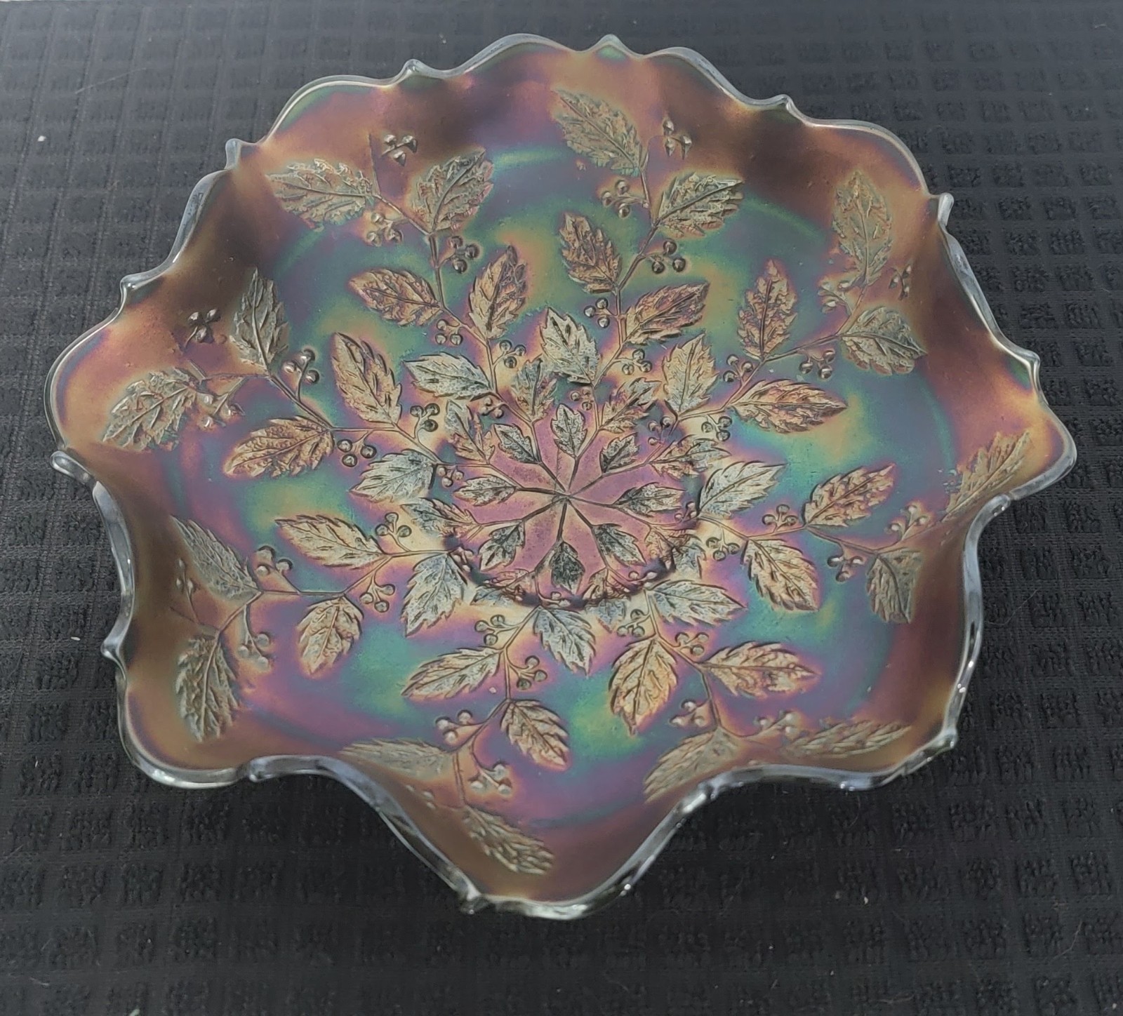 Antique Fenton Holly Green Carnival Glass 9