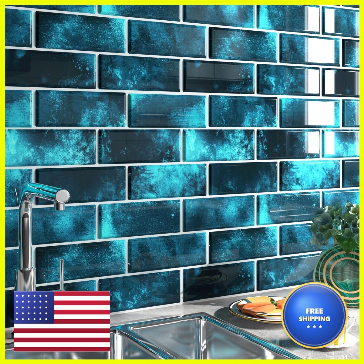 FunStick 30-Sheets Dark Blue Self-Adhesive Subway Backsplash 12 FunStick 30-Sheets Dark Blue Self-Adhesive Subway Backsplash 12