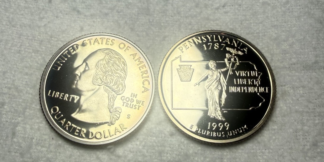 1999 S clad proof quarter Pennsylvania. 