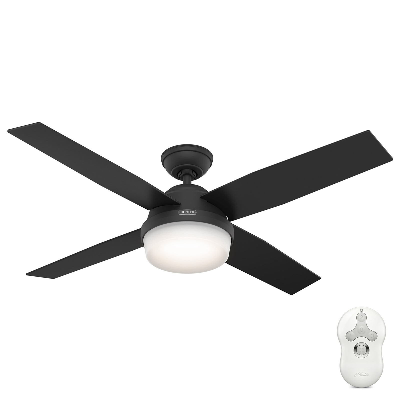 Hunter Fan 52 inch Matte Black Indoor Ceiling Fan with Light and Remote Control