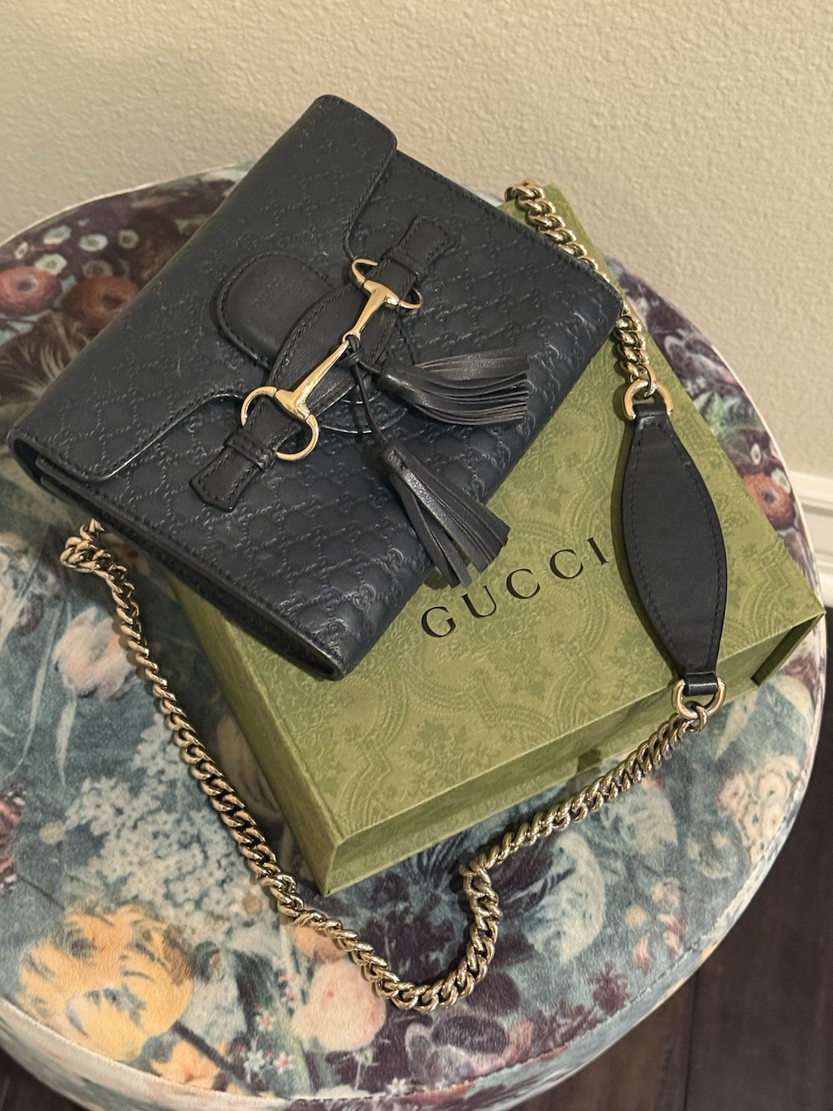 Gucci Microguccissima Emily Mini Shoulder Bag Midnight Blue Leather Horsebit