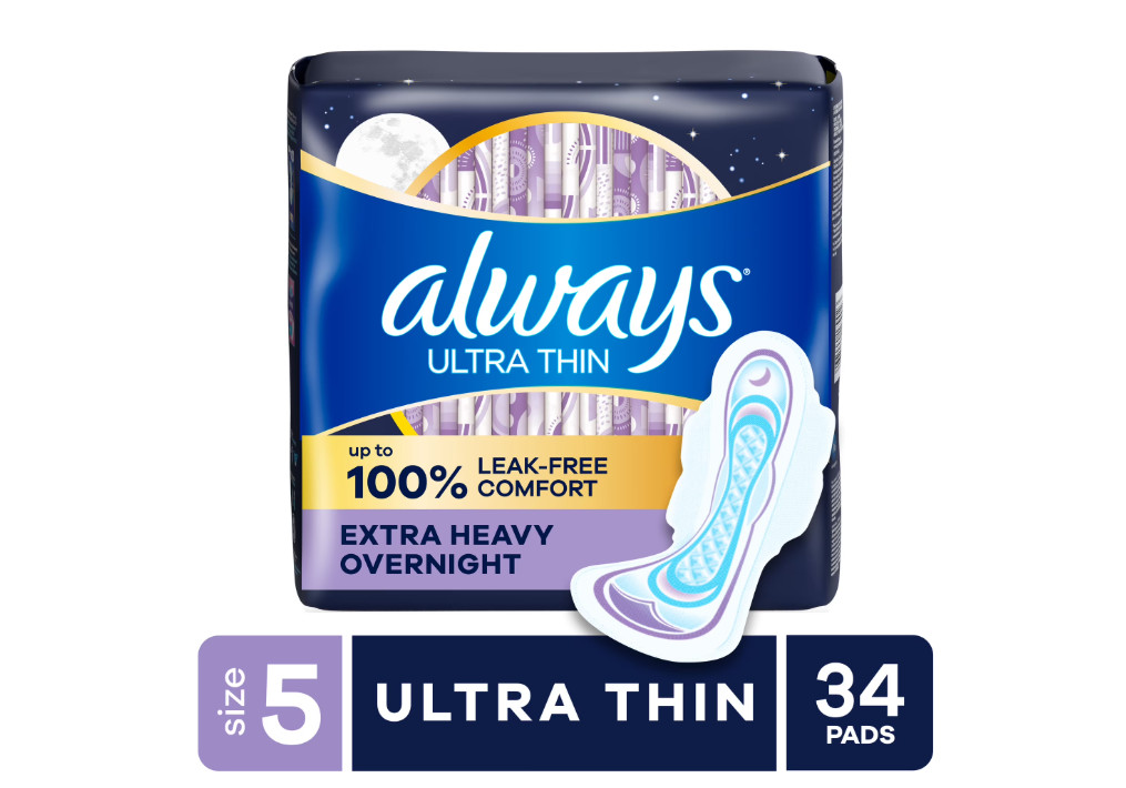 Always Ultra Thin Overnight Pads Size 5 Extra Heavy 34 Count 