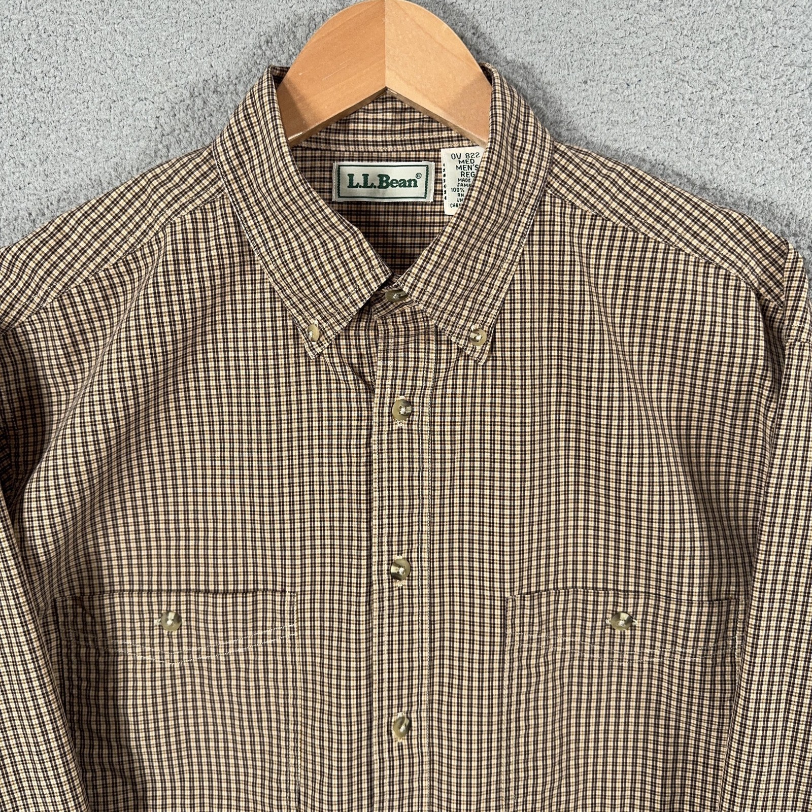 Vintage 90s LL Bean Shirt Mens M Brown Check Tattersall Button Down Pockets