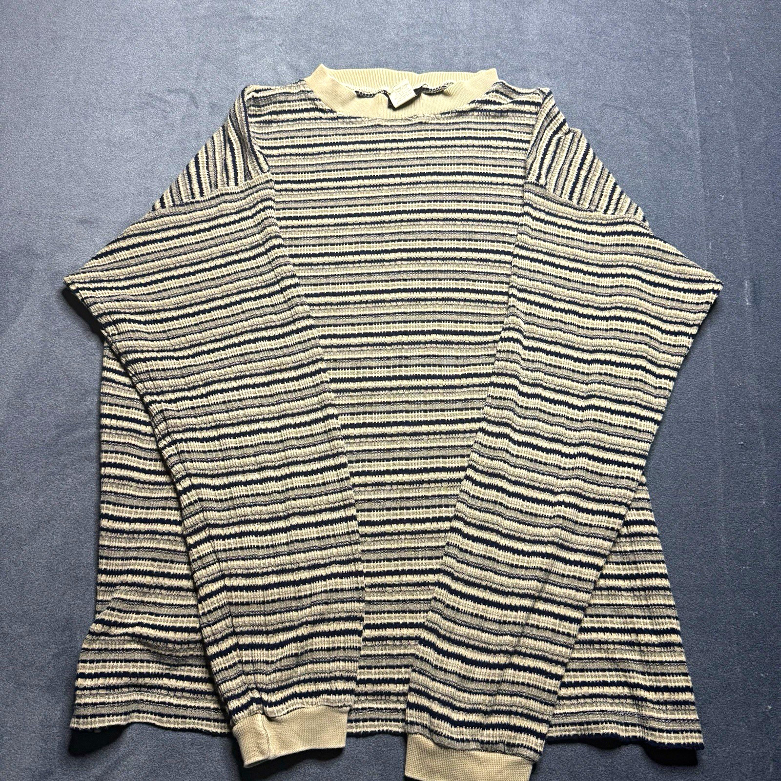 Vintage Gramicci Sweater Mens M Gray Blue Striped Knit Crewneck Long Sleeve 