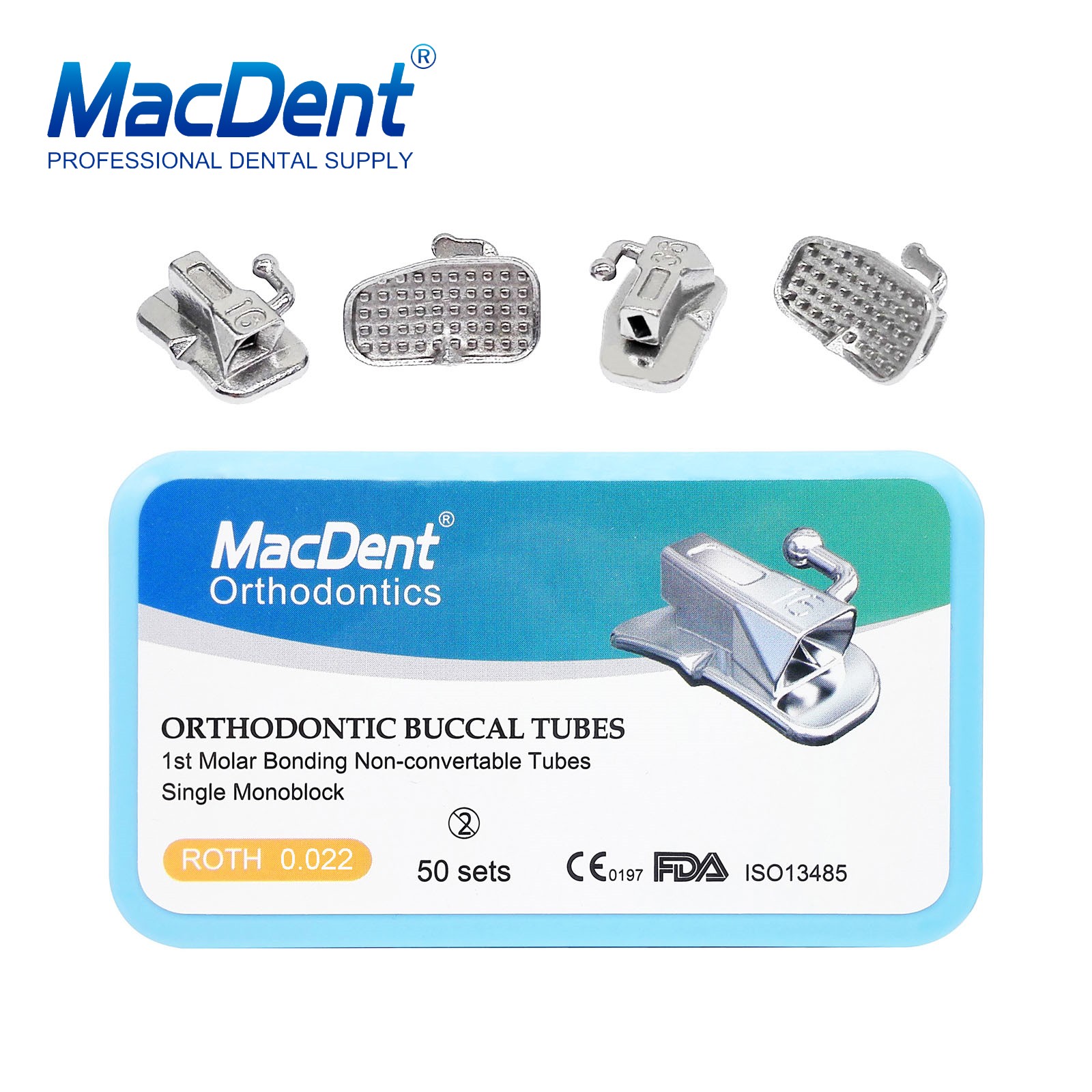 50Sets Tubos bucales de ortodoncia dental 1er 2nd molar Bondable Roth MBT 022