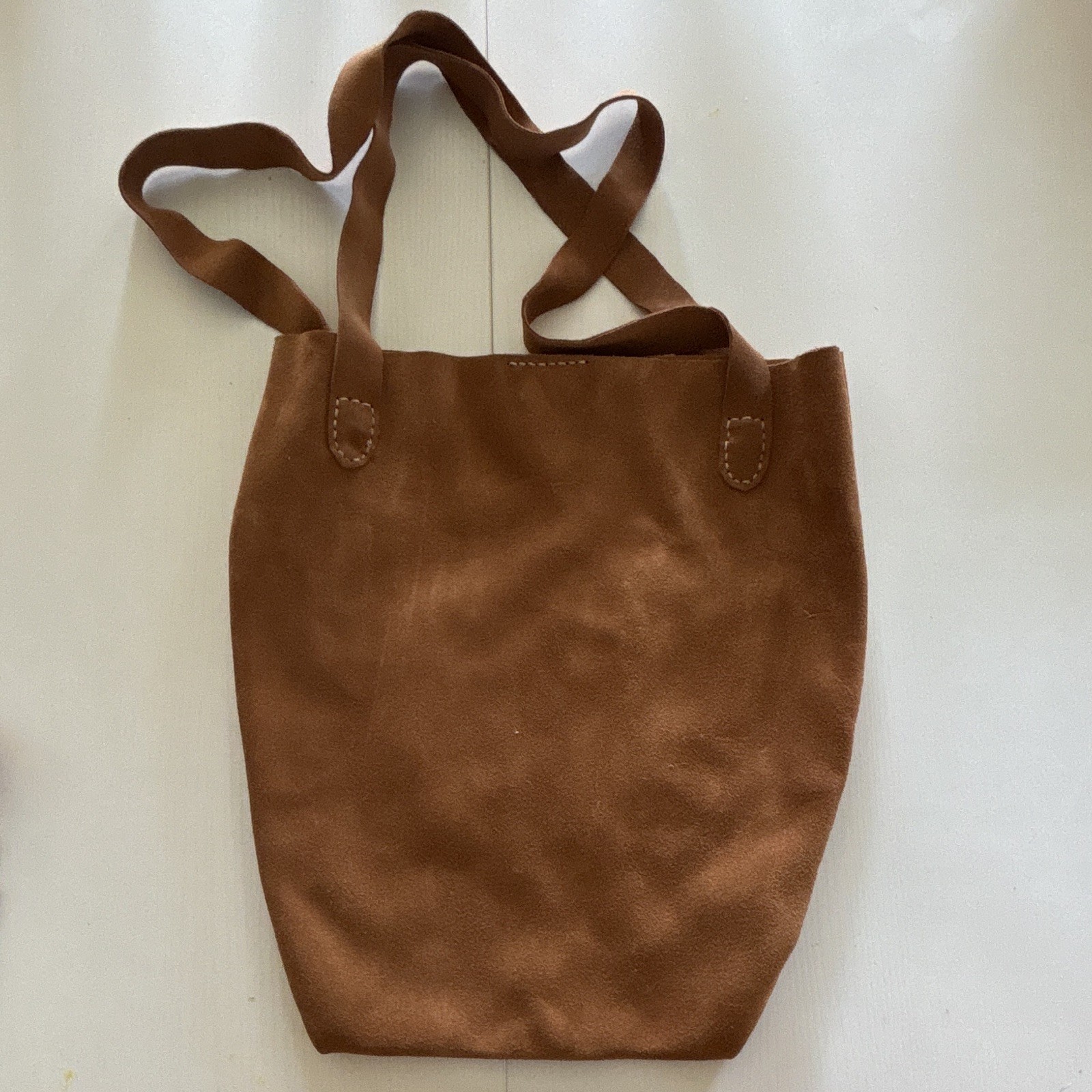 Handmade Suede Leather Tote Bag With Front Pocket￼