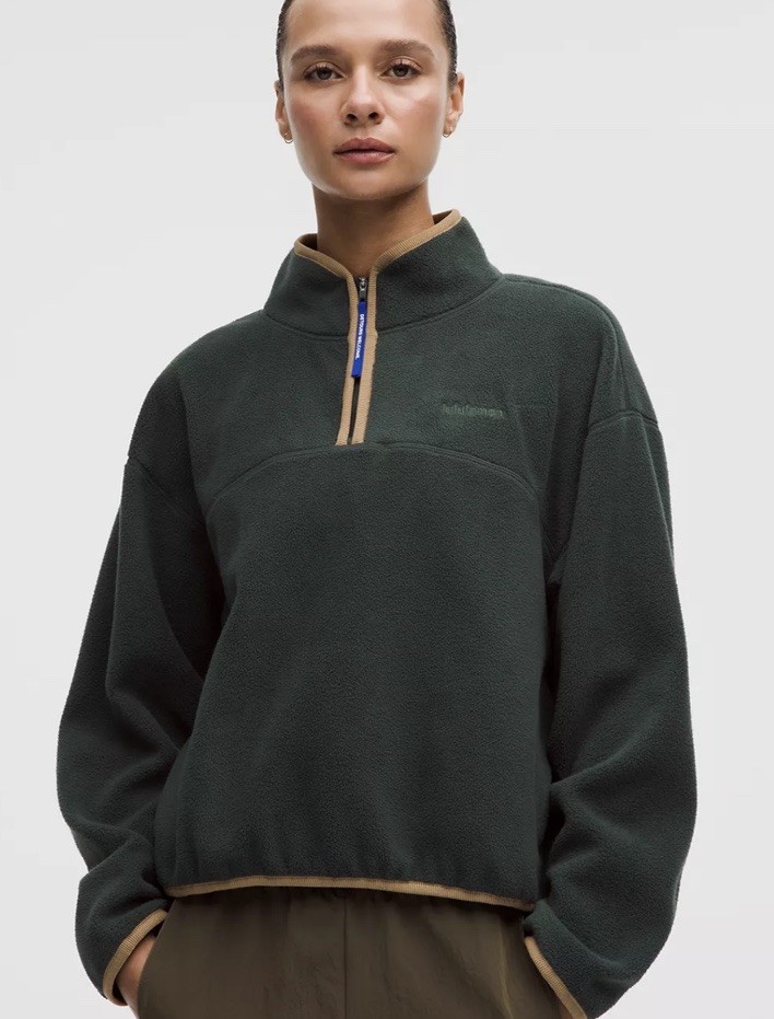 LULULEMON: Tumbled Fleece Half Zip Jacket-Rainforest Green/Camel Brown/Riverside LULULEMON: Tumbled Fleece Half Zip Jacket-Rainforest Green/Camel Brown/Riverside