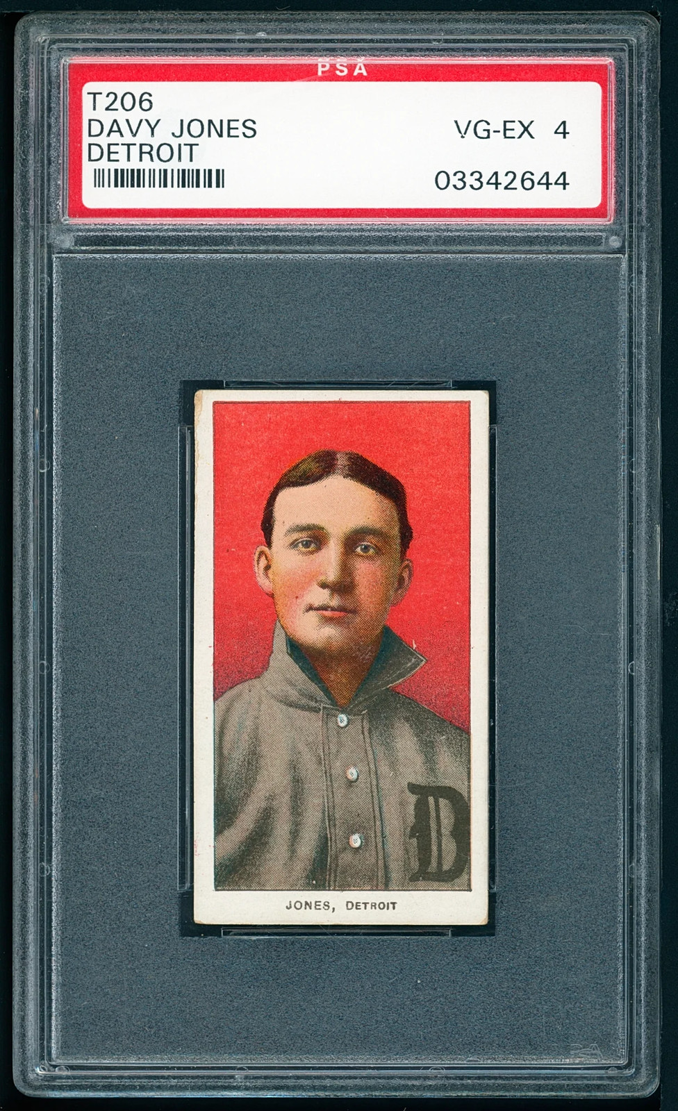 1909-11 T206 Piedmont Portrait Davy Jones Detroit Beautiful Color PSA 4++ 1909-11 T206 Piedmont Portrait Davy Jones Detroit Beautiful Color PSA 4++