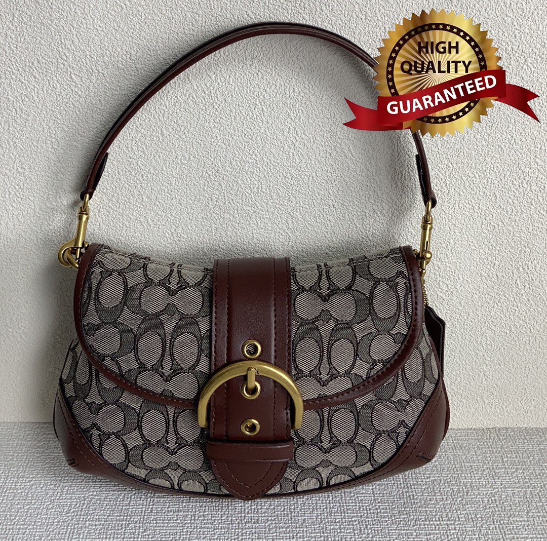 🎁🎁AUTH Soho Bag Signature Jacquard CJ814 Brown 26CM Shoulder Bag Underarm Bag